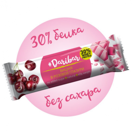 Протеиновый глазированный батончик 30% (Вишня в розовой глазури), 40г
