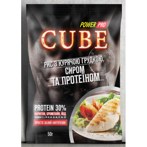 Каша CUBE рис с куриной грудкой, сыром и протеином 30%, 50г