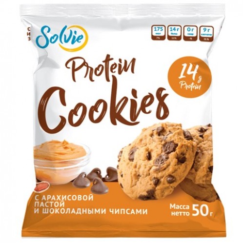 Protein Cookies, 50г (Арахисовая паста с шоколадными чипсами)
