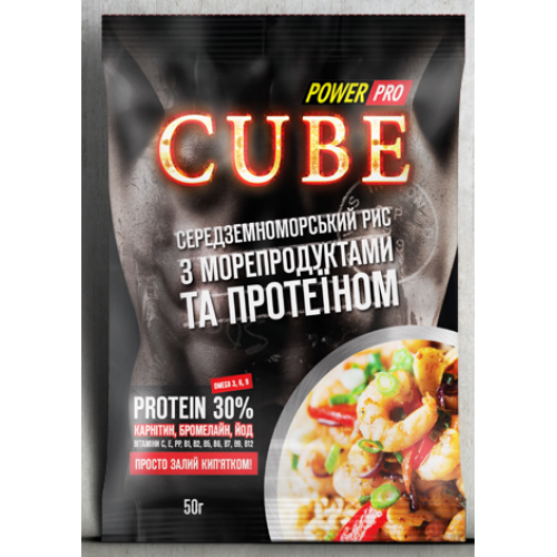 Каша CUBE рис с морепродуктами и протеином 30%, 50г