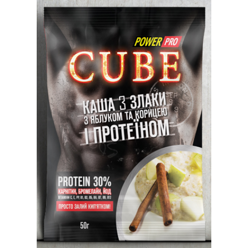 Каша CUBE 3 злака, яблоко-корица и протеин 30%, 50г