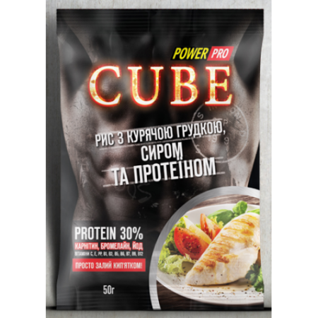 Каша CUBE рис с куриной грудкой, сыром и протеином 30%, 50г