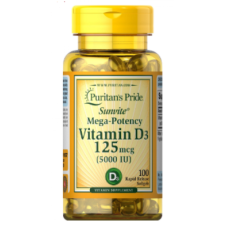 Vitamin D3 125 mcg (5000 IU), 100 softgels