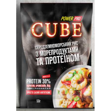 Каша CUBE рис с морепродуктами и протеином 30%, 50г