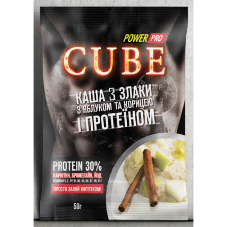 Каша CUBE 3 злака, яблоко-корица и протеин 30%, 50г