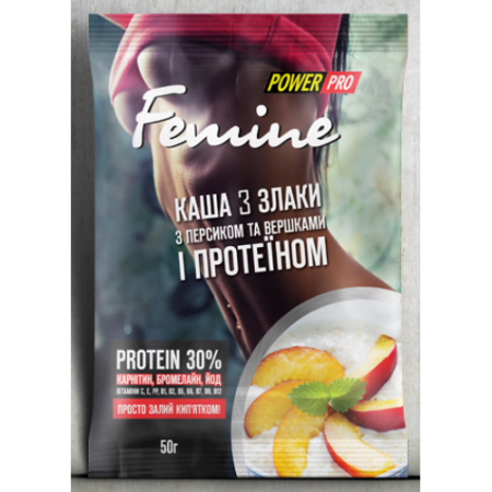 Каша Femine 3 злака с персиком и протеином 30%, 50г